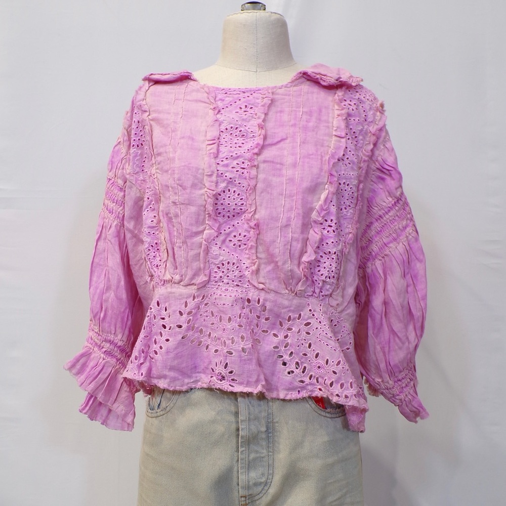 Magnolia Pearl Purple Boba Daisie  Pearl Eyelet Ruffle Blouse,  New With Tags